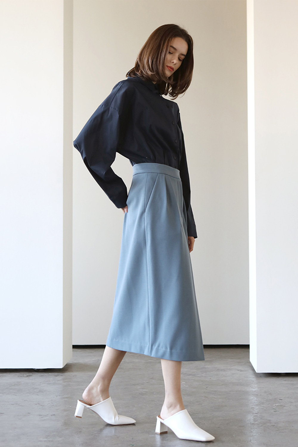 Basic slit skirt_Purist blue