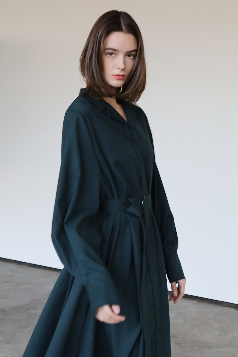 Wool asymmetric dress_Green
