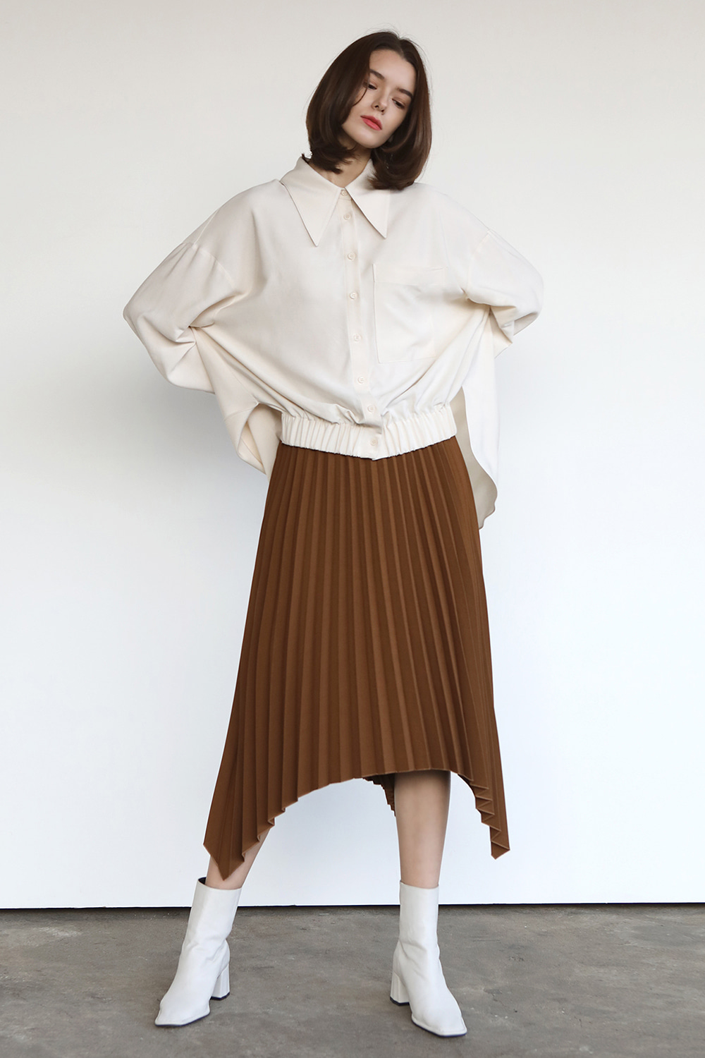 Solid pleats skirt_Brown