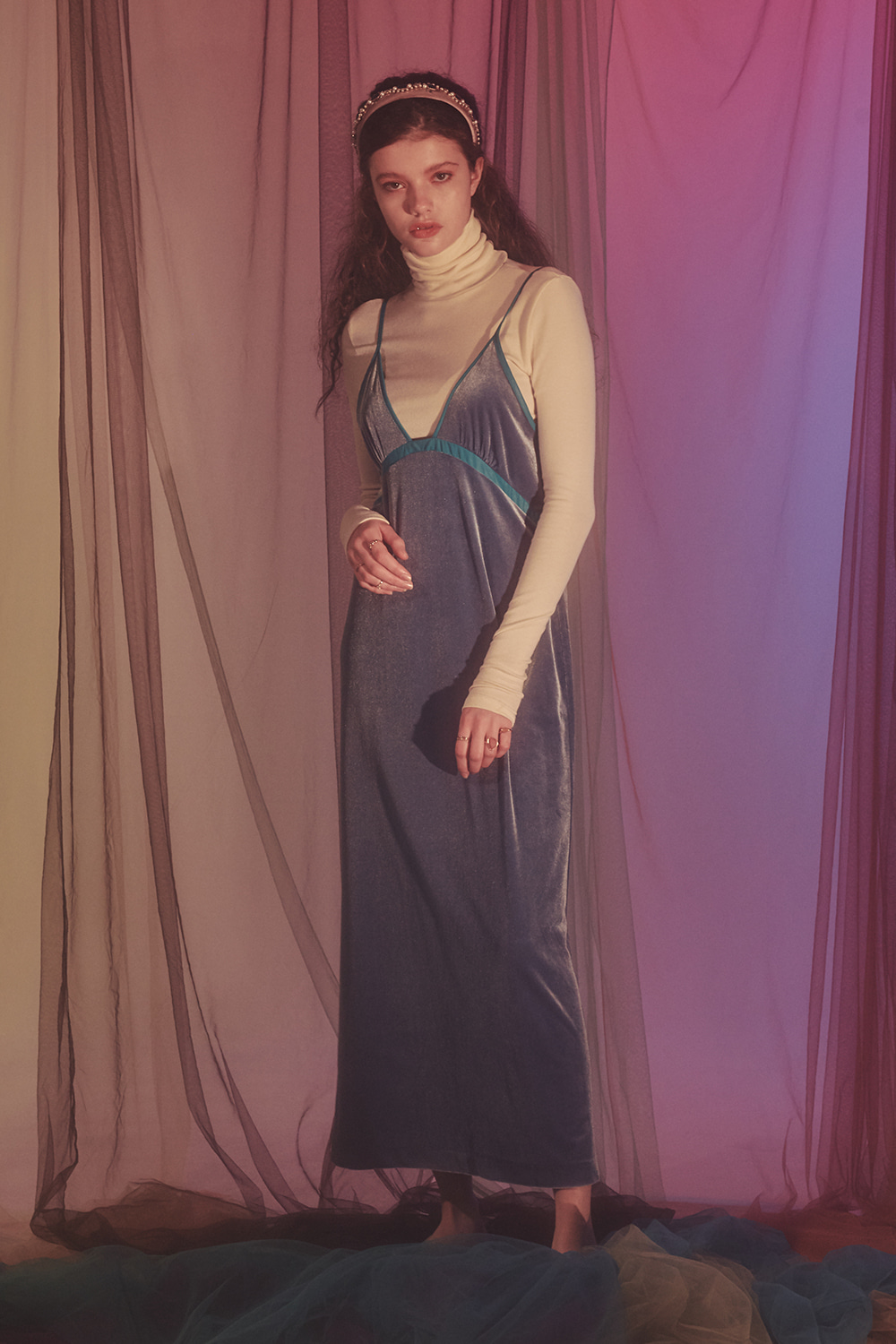 Velvet bustier dress_Blue