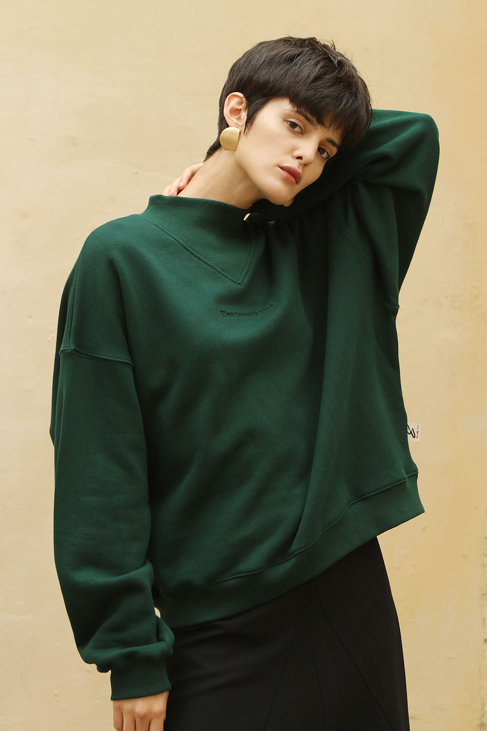 V high neck sweatshirt_Green