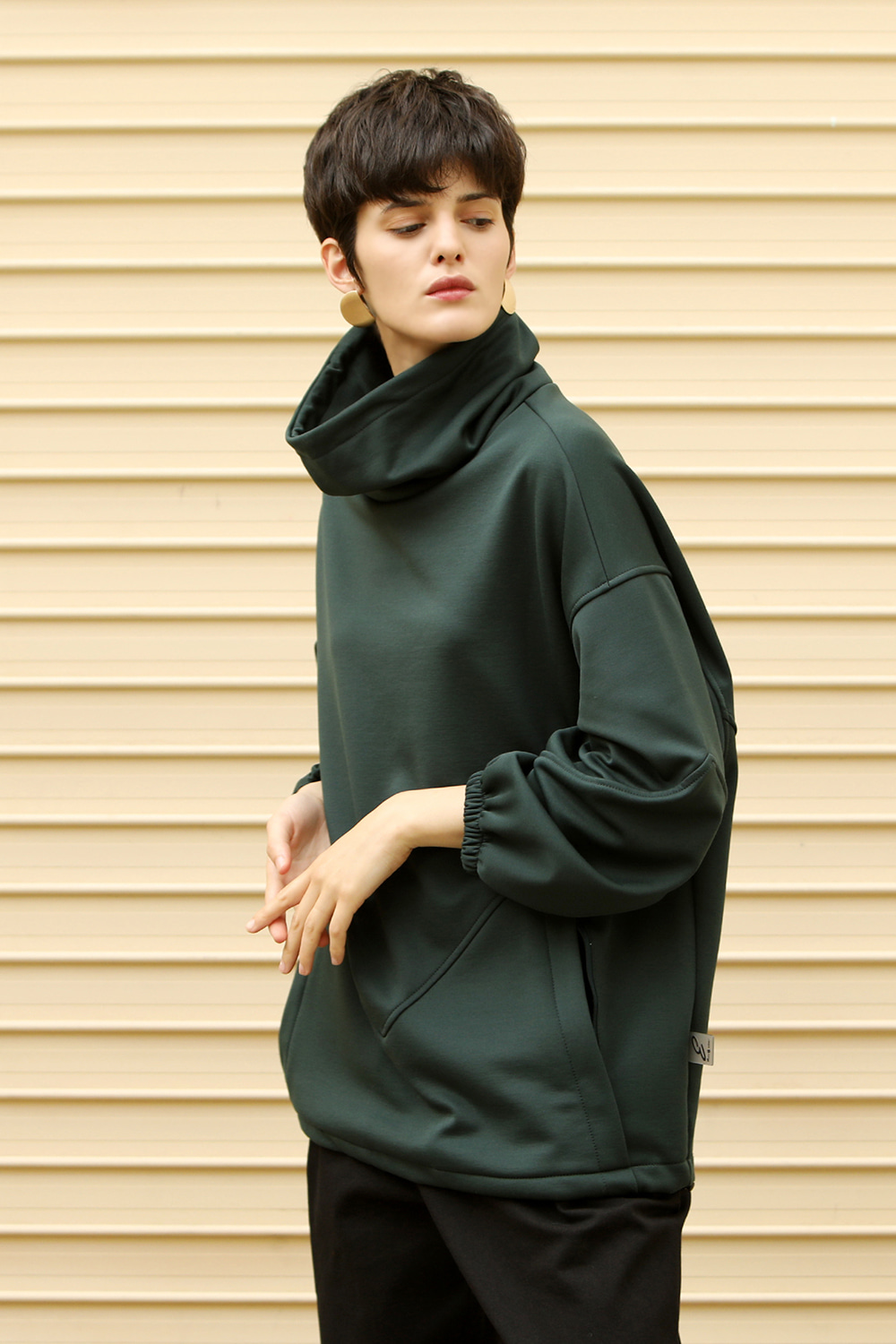 Oversize side zipper pullover_Green
