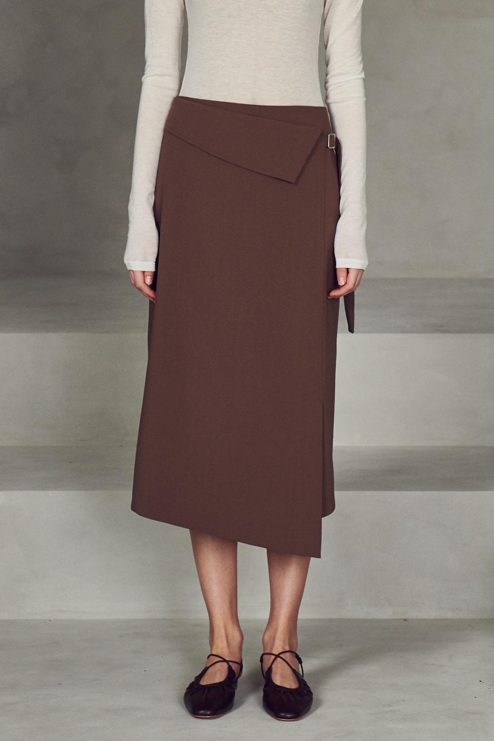 Asymmetric wrap skirt_Brown