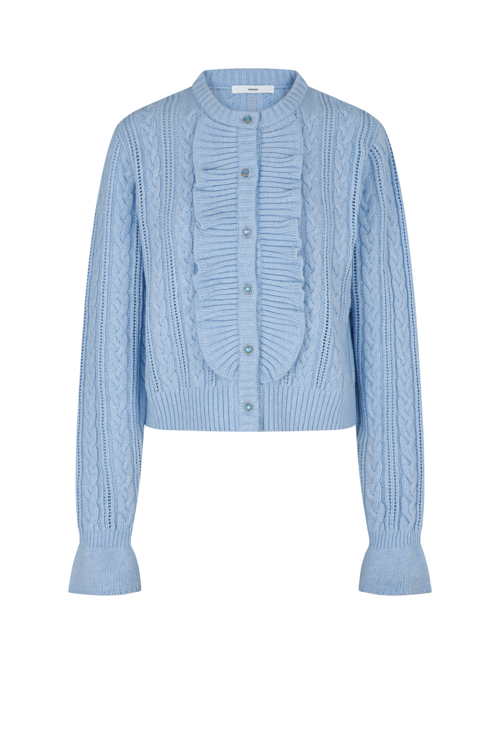 Cashmere cable ruffle cardigan_Blue