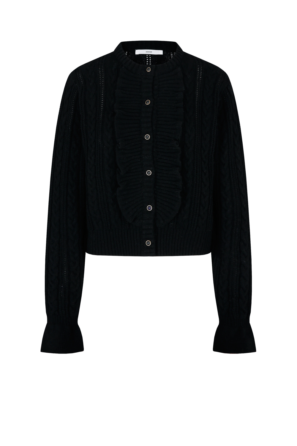 Cashmere cable ruffle cardigan_Black