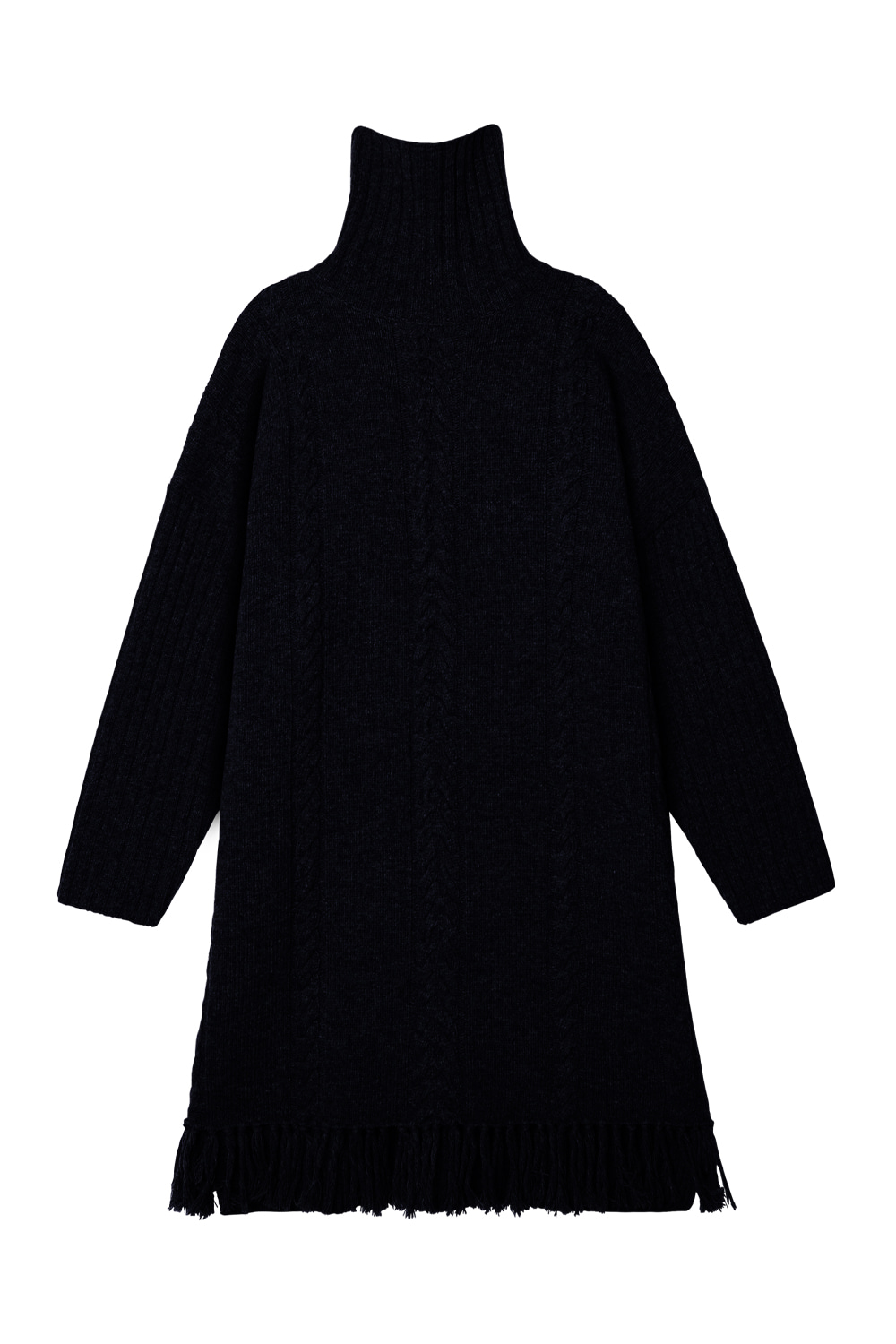 Scarf cable turtleneck dress_Navy