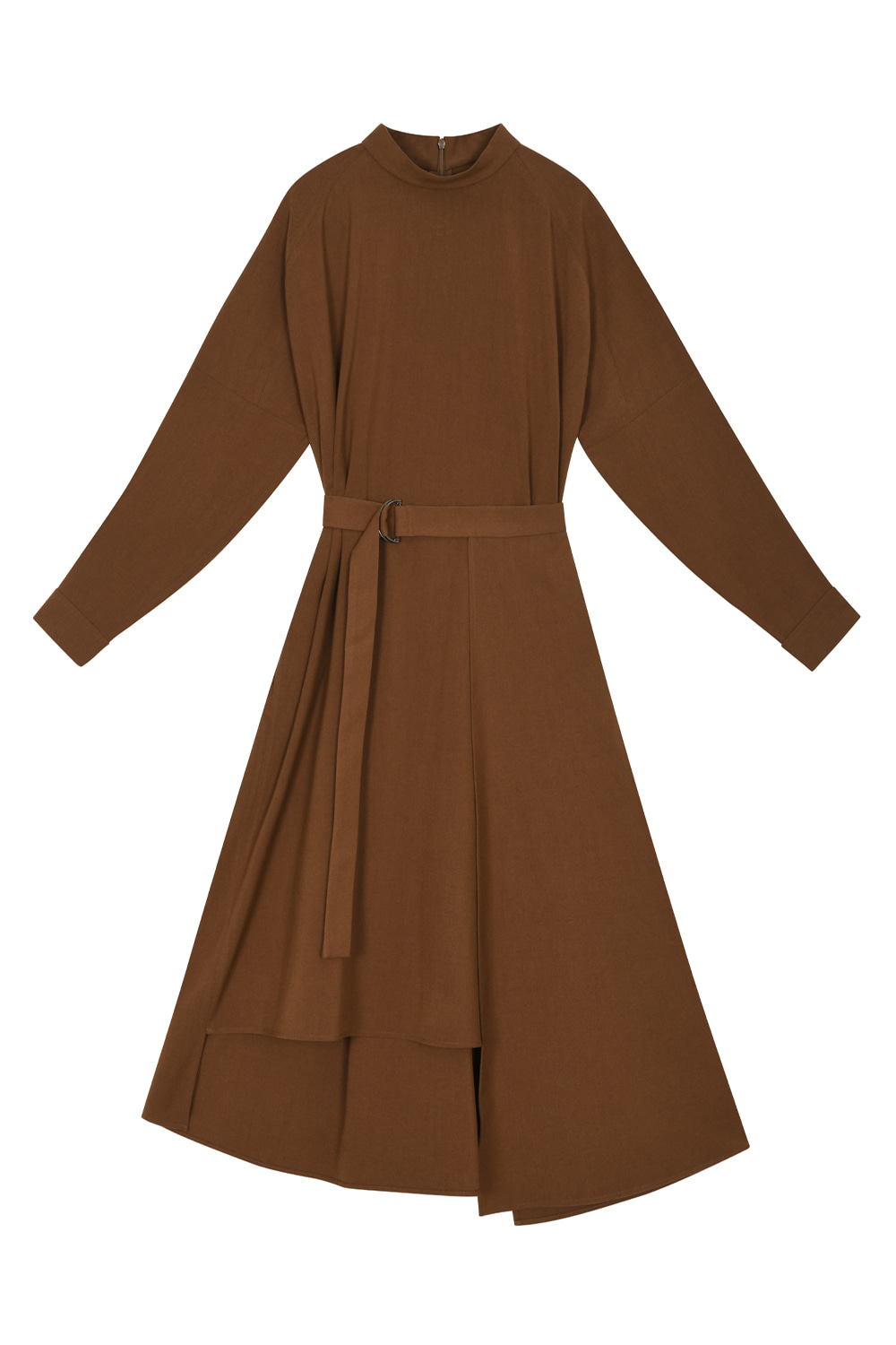 Wool side wrap dress_Brown
