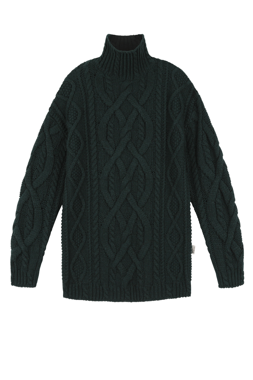Cable knitted wool sweater_Green