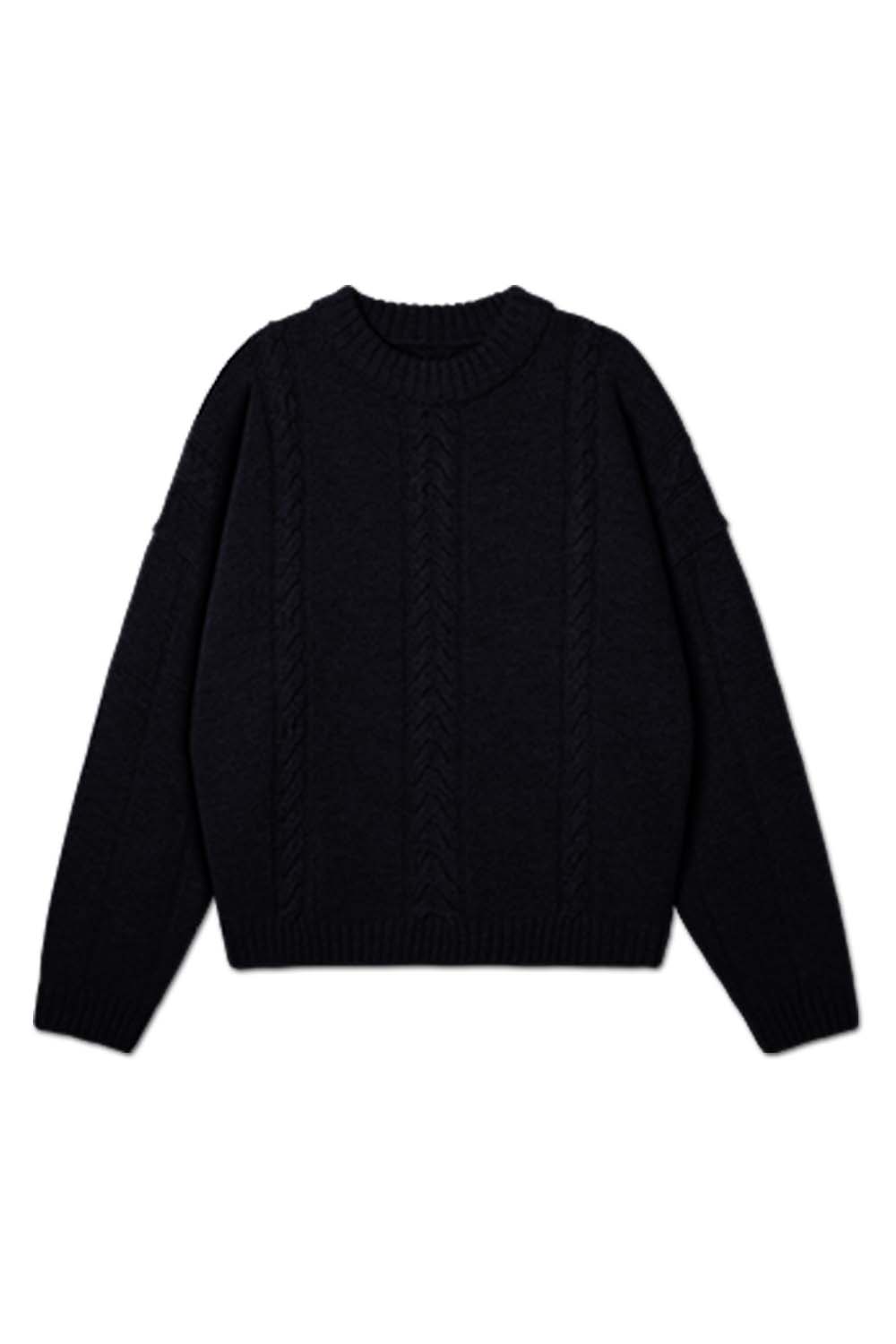 Cashmere round cable sweater_Navy